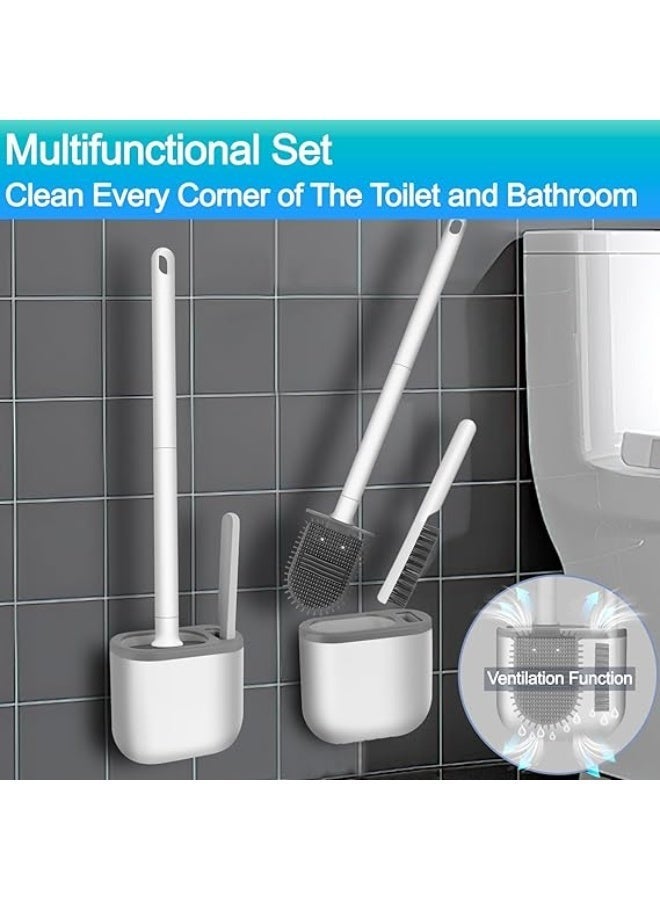 Toilet Brush and Holder Set - Flexible Toilet Bowl Brush Head with Silicone Bristles, Wall Mounted Toilet Brush-Anti-Roll, Anti-Drip Design (White) - Image 3